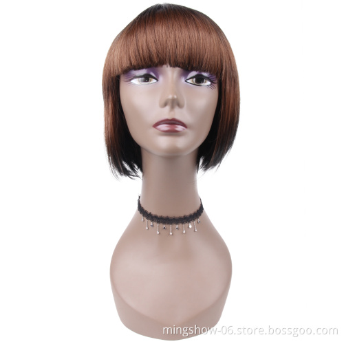 Manufacturer straight synthetic short bob style wig with bangs